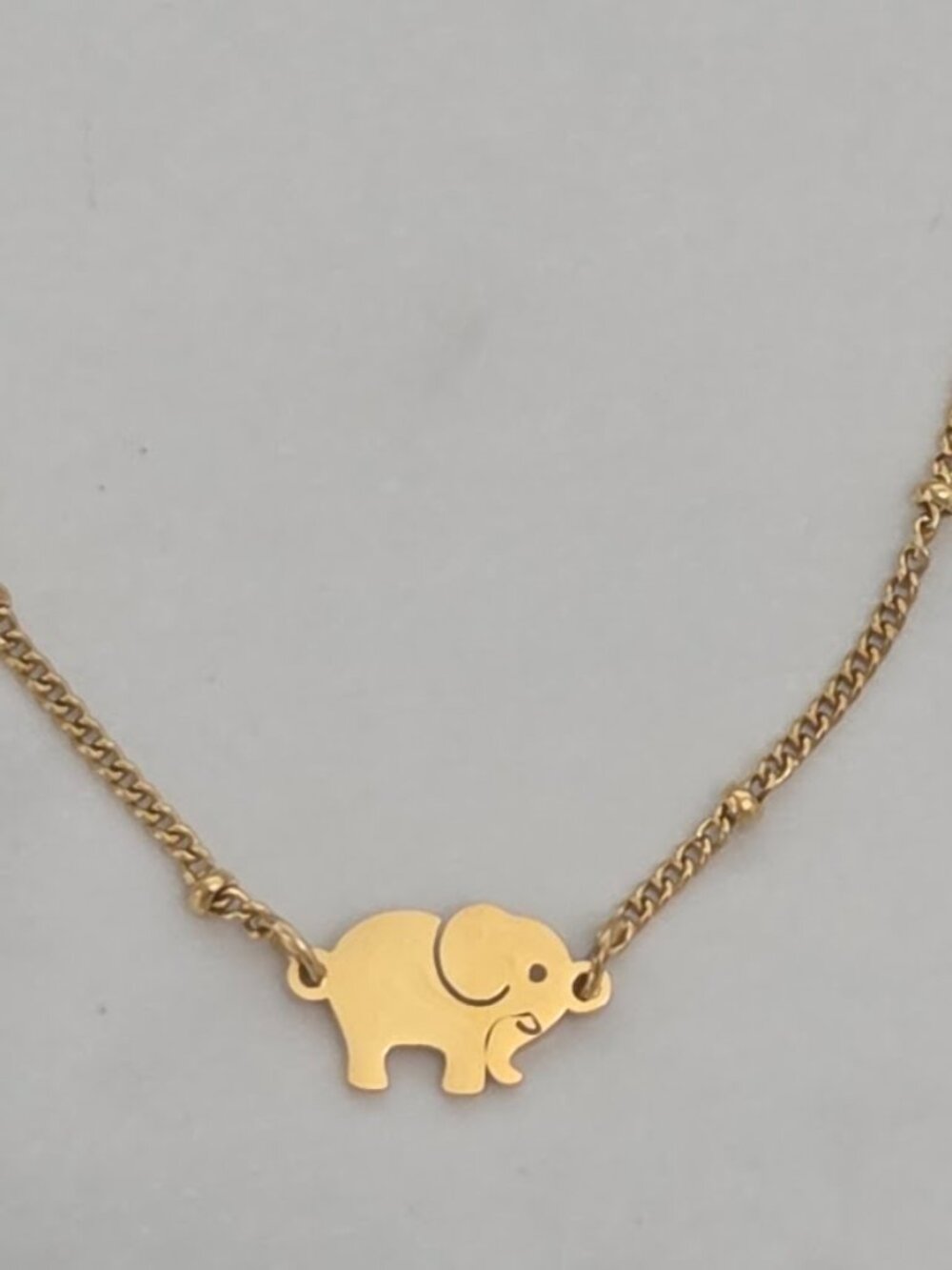 Gold Elephant Charm Anklet Dainty Minimalist Beaded Chain Jewelry - Picture 13 of 15